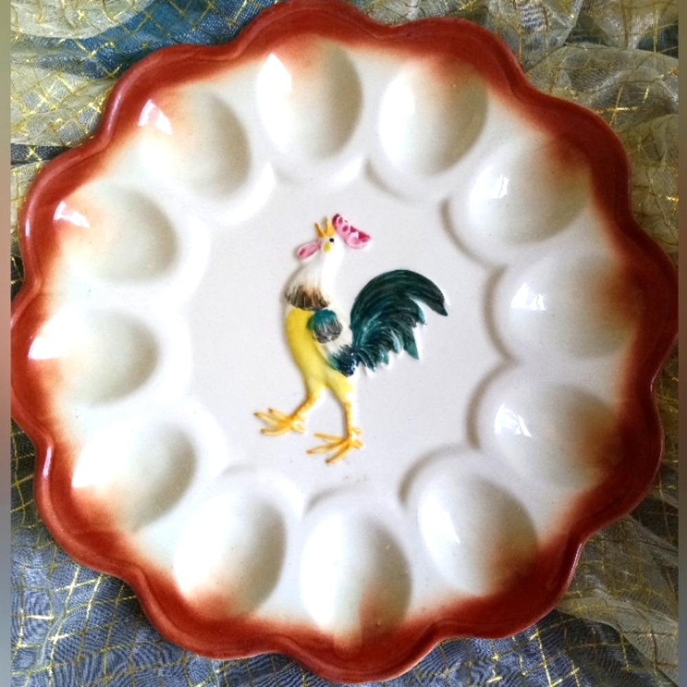 Vintage Deviled Egg Rooster Plate